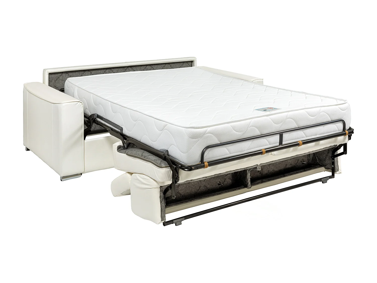 Canapé 3 places convertible express en cuir de buffle blanc - Couchage à lattes larges 140 cm - Matelas 22 cm avec mémoire de forme VIZIR