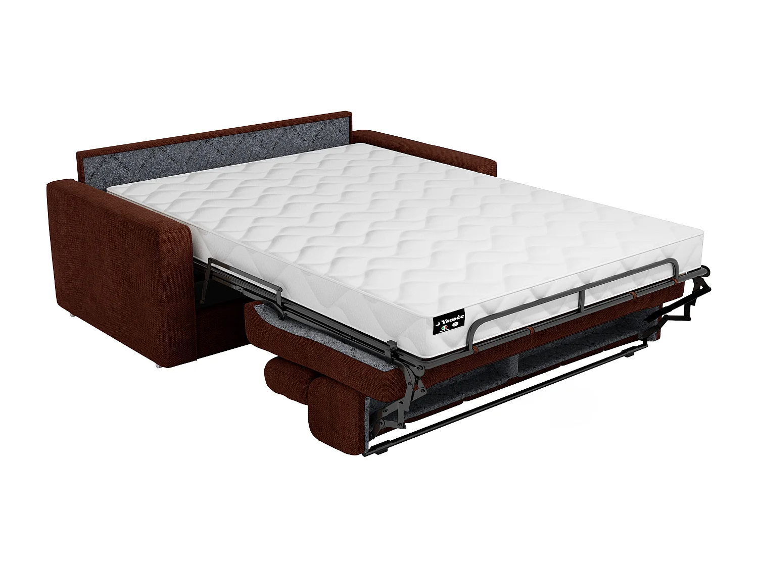 Canapé 3 places convertible express en tissu terracotta - Couchage à lattes larges 140 cm - Matelas 14 cm VIZIR