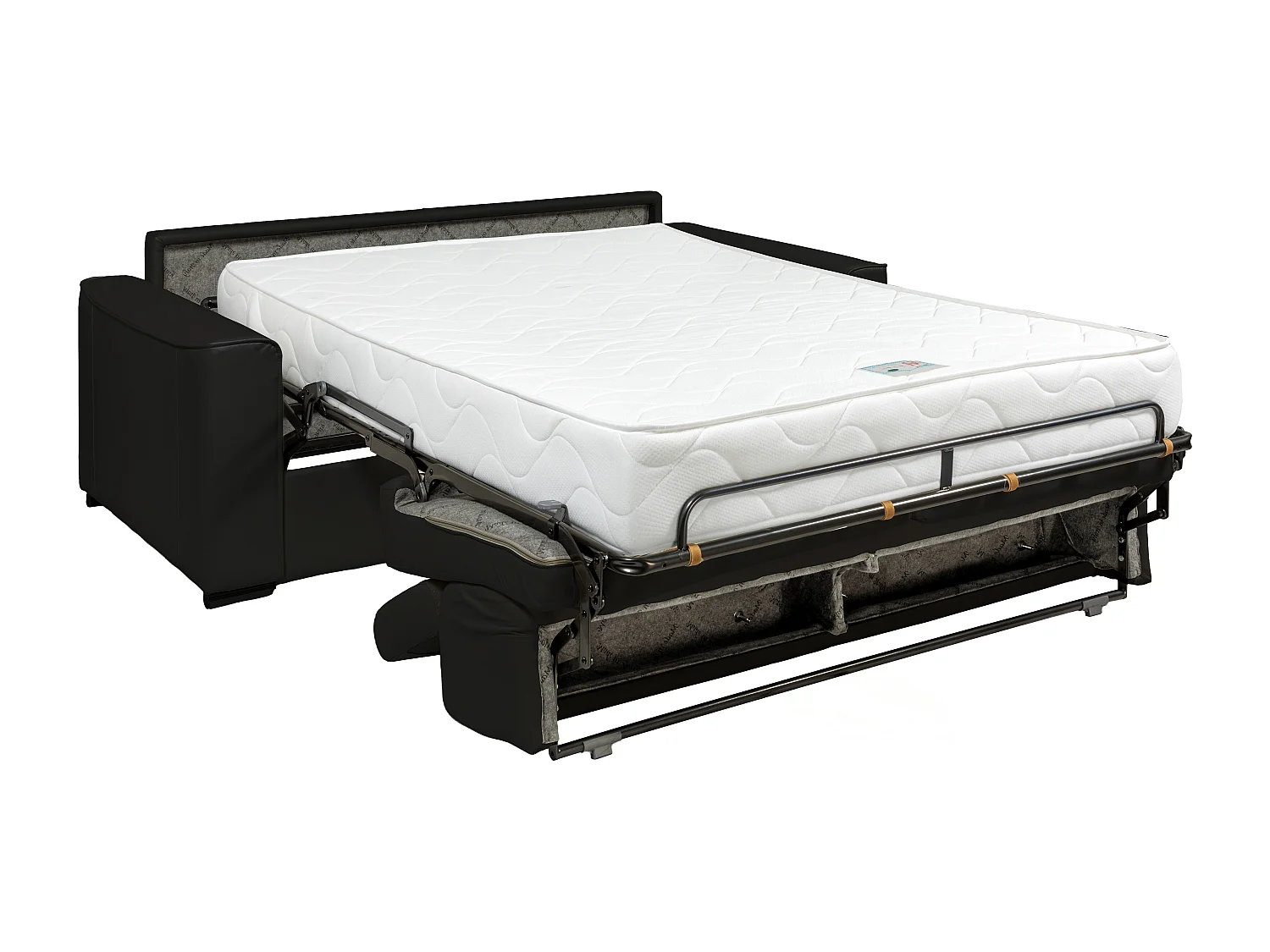 Canapé 4 places convertible express en cuir de buffle noir - Couchage 160 cm - Matelas 22 cm avec mémoire de forme VIZIR