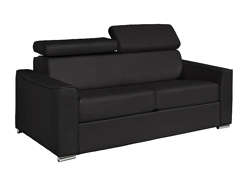 Schlafsofa mit Matratze 4-Sitzer - Büffelleder - Schwarz - Liegefläche mit breiten Latten 160 cm - Matratze 22 cm mit Memory-Schaum - VIZIR