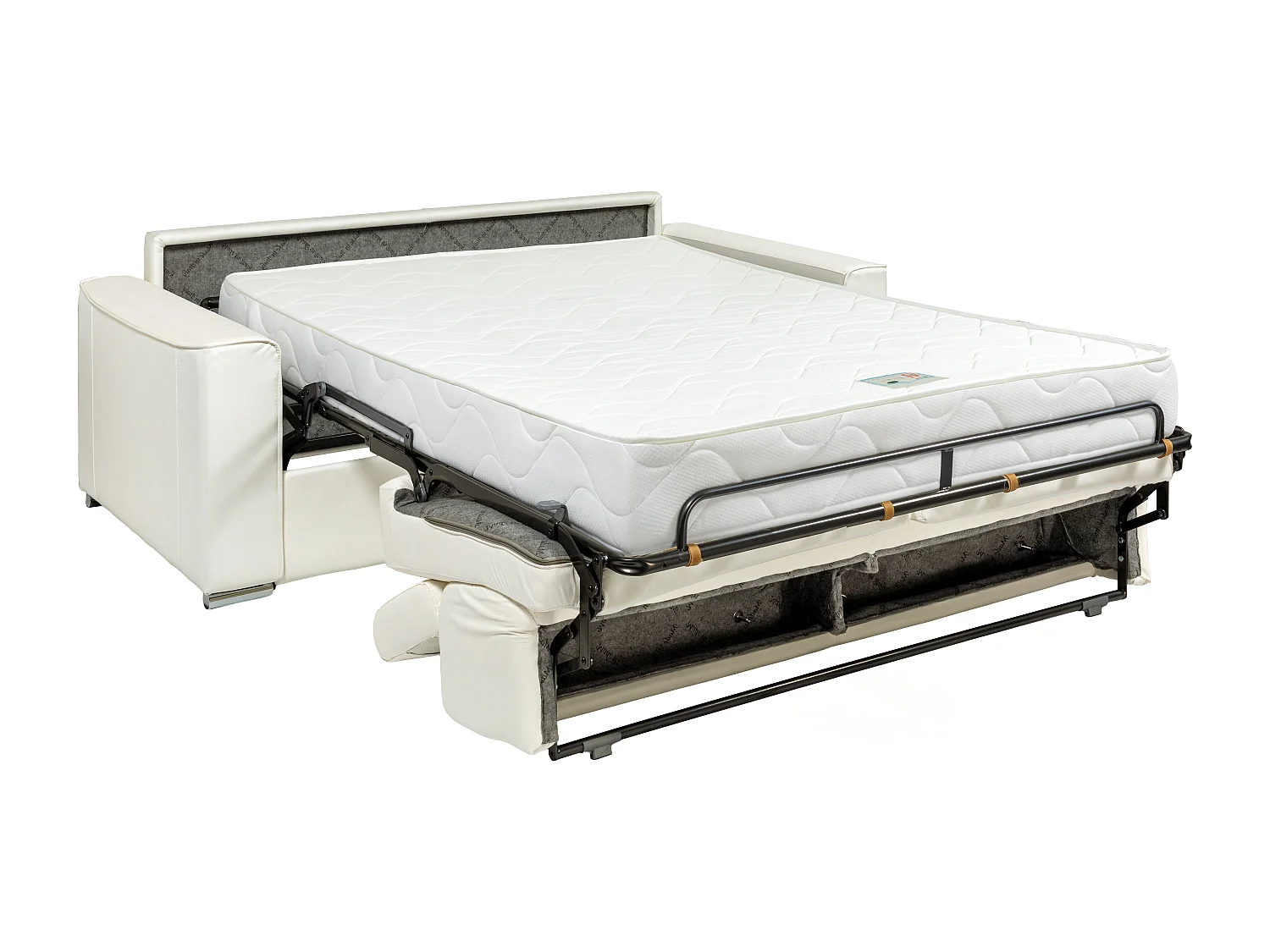 Canapé 4 places convertible express en cuir de buffle blanc - Couchage à lattes larges 160 cm - Matelas 18 cm VIZIR