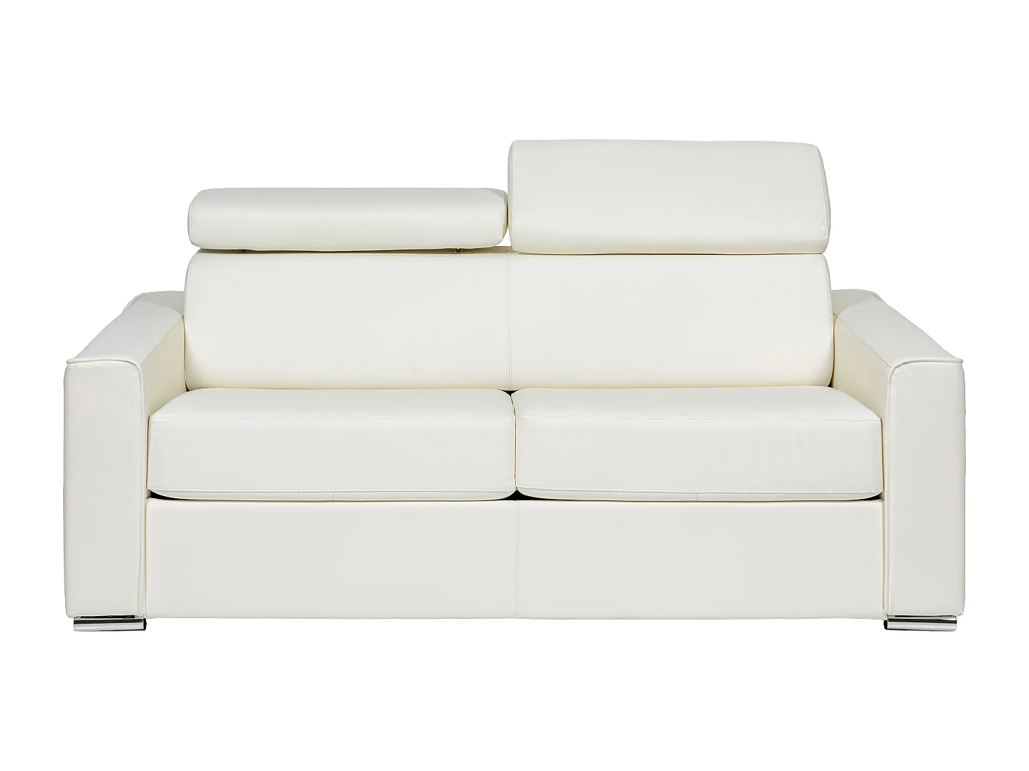 Canapé 4 places convertible express en cuir de buffle blanc - Couchage à lattes larges 160 cm - Matelas 14 cm VIZIR