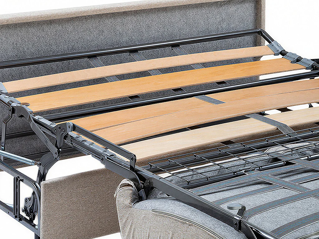 Canapé 4 places convertible express en cuir buffle gris - Couchage à lattes larges 160 cm - Matelas 18 cm VIZIR