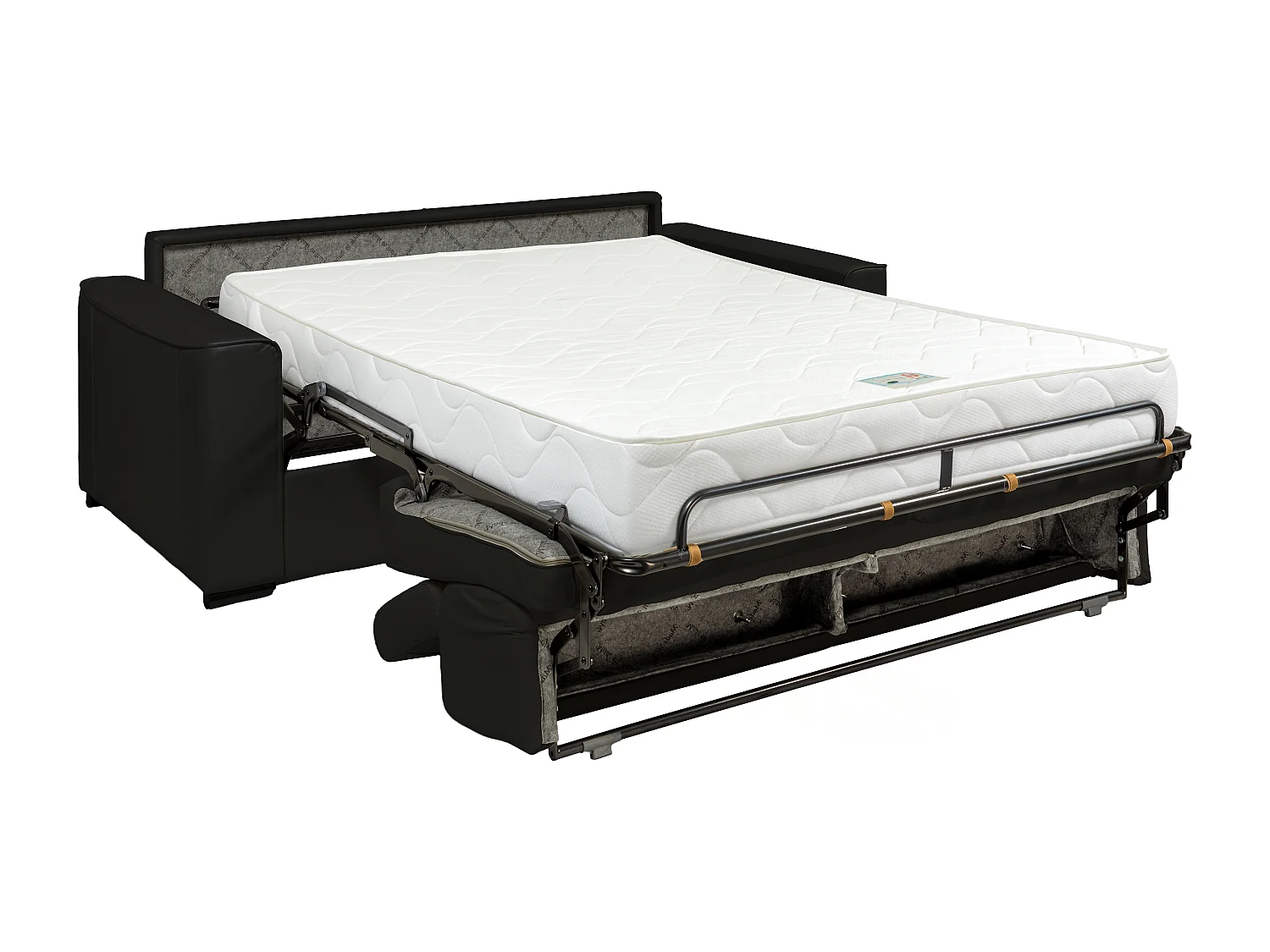 Canapé 4 places convertible express en cuir buffle gris - Couchage à lattes larges 160 cm - Matelas 18 cm VIZIR