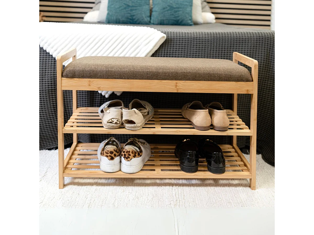 Banco zapatero MOA Vinthera 2 estantes con asiento acolchado natural 50x70x30 cm