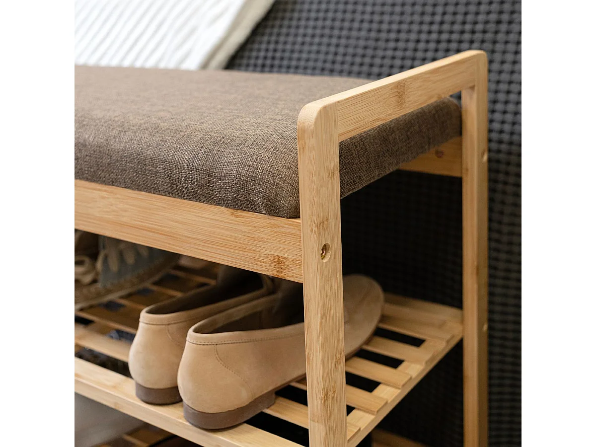 Banco zapatero MOA Vinthera 2 estantes con asiento acolchado natural 50x70x30 cm