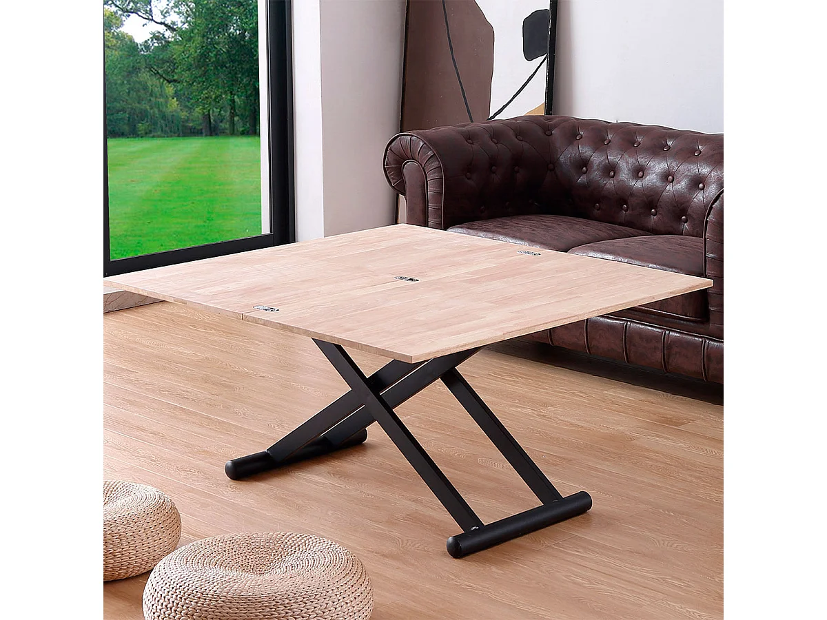 Mesa de centro elevable Natural convertible en mesa de comedor roble Nordish/negro 49x110x57 cm Adec