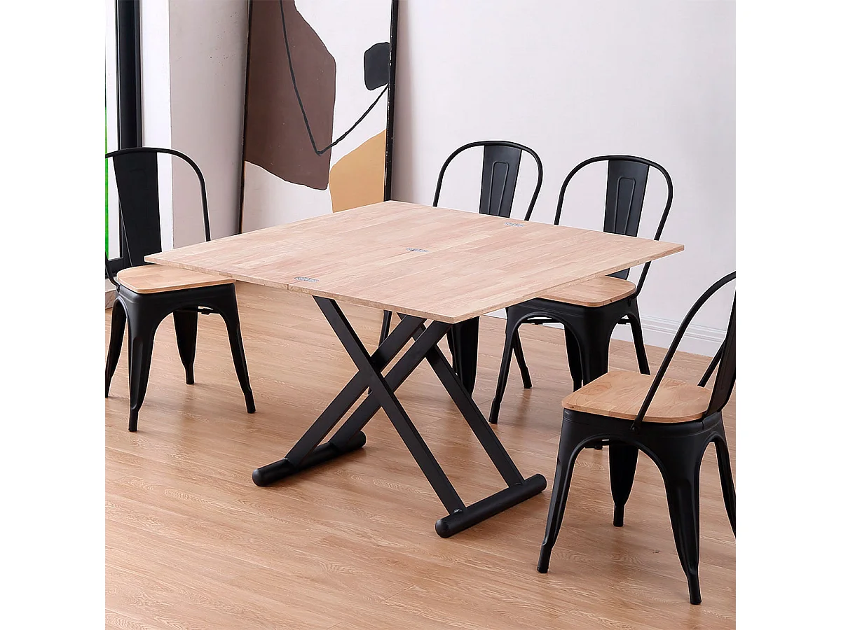Mesa de centro elevable Natural convertible en mesa de comedor roble Nordish/negro 49x110x57 cm Adec