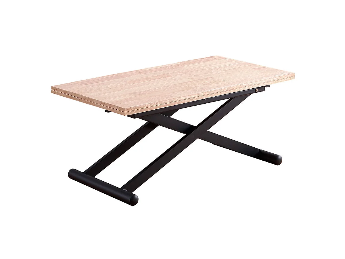 Mesa de centro elevable Natural convertible en mesa de comedor roble Nordish/negro 49x110x57 cm Adec
