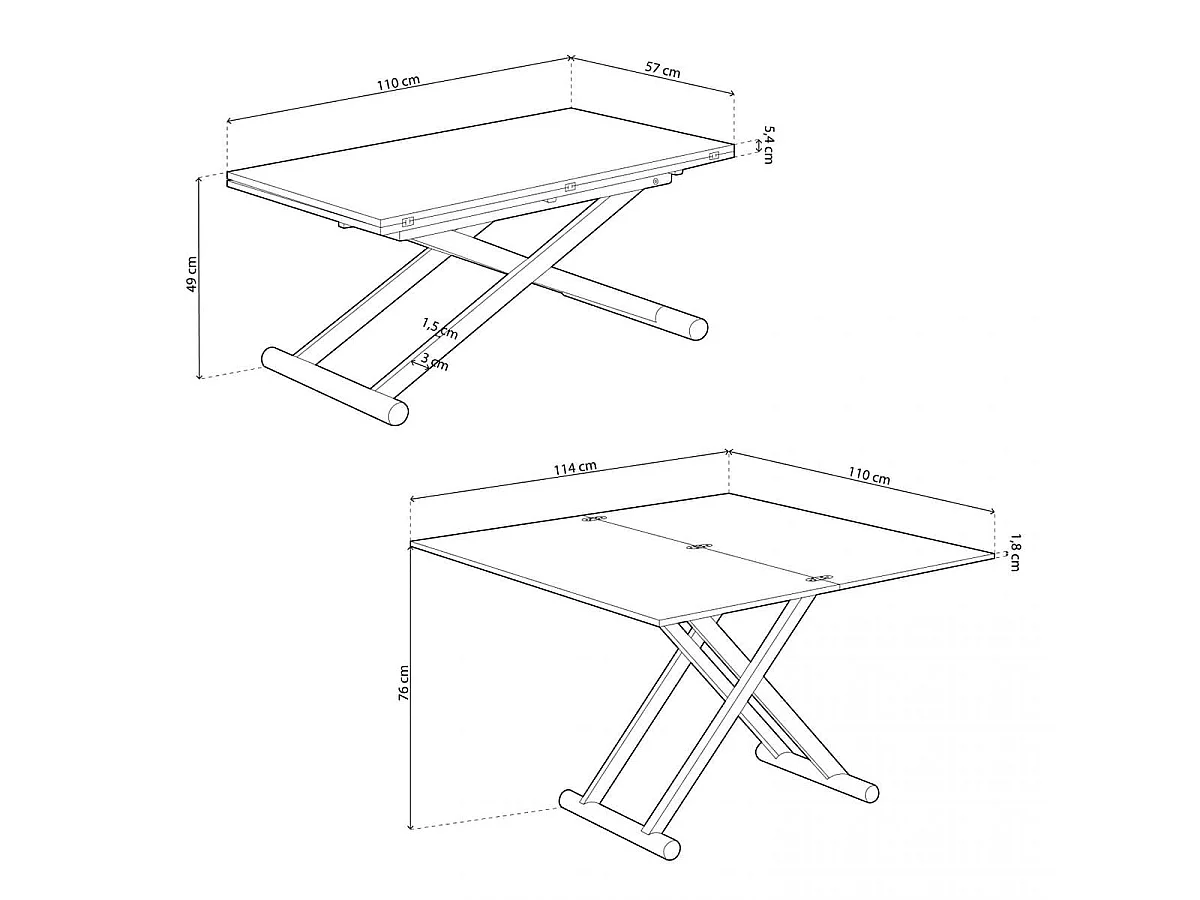 Mesa de centro elevable Natural convertible en mesa de comedor roble Nordish/negro 49x110x57 cm Adec