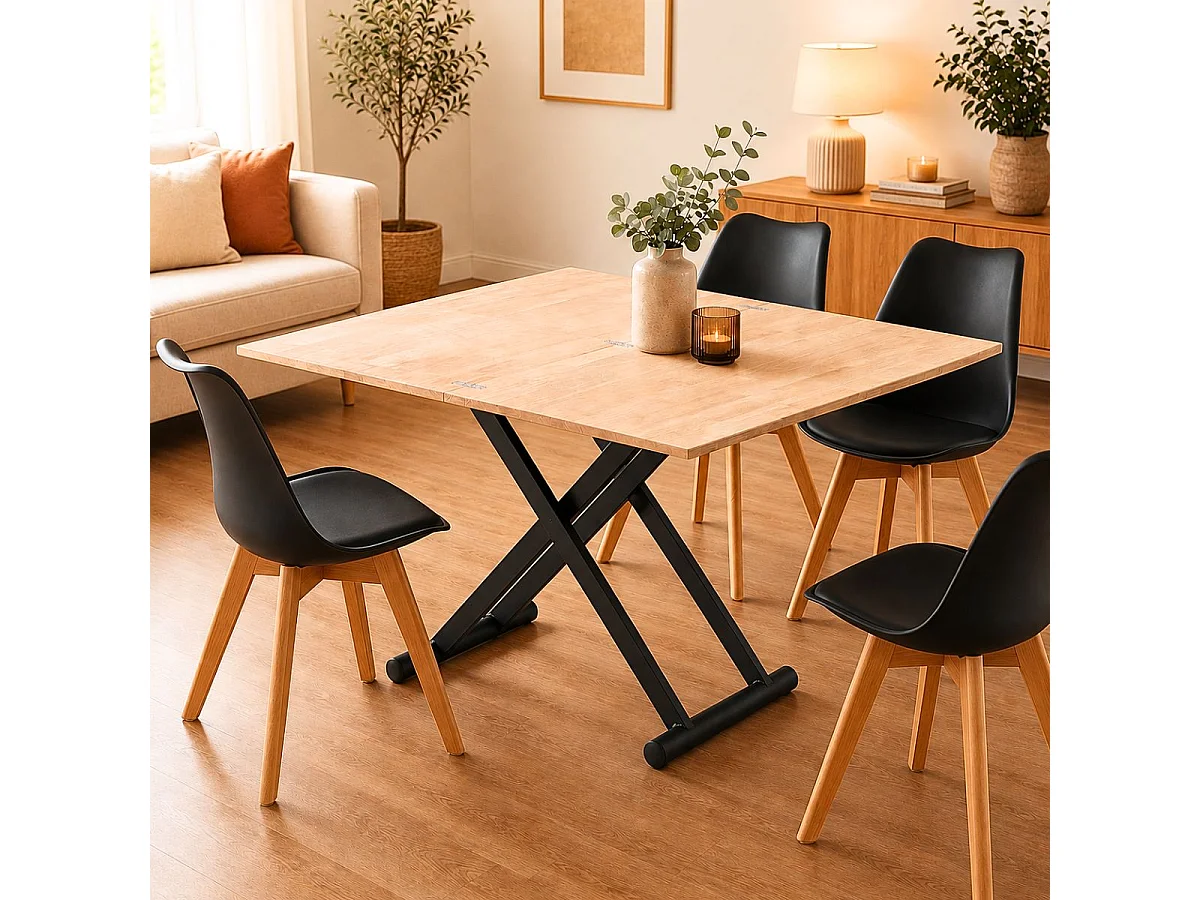 Mesa de centro elevable Natural convertible en mesa de comedor roble Nordish/negro 49x110x57 cm Adec