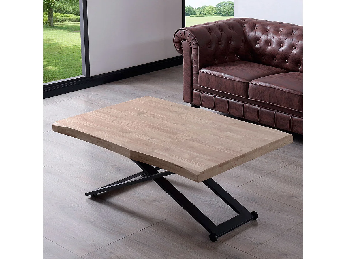 Mesa de centro Zoe elevable con tapa irregular roble Honey/negro 49-76x120x80 cm Adec