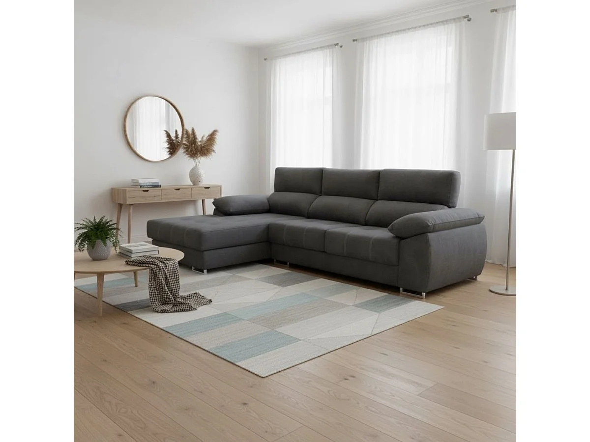 Sofá chaiselongue izquierda Paolo 3 plazas con USB tela Opera antracita 300 cm