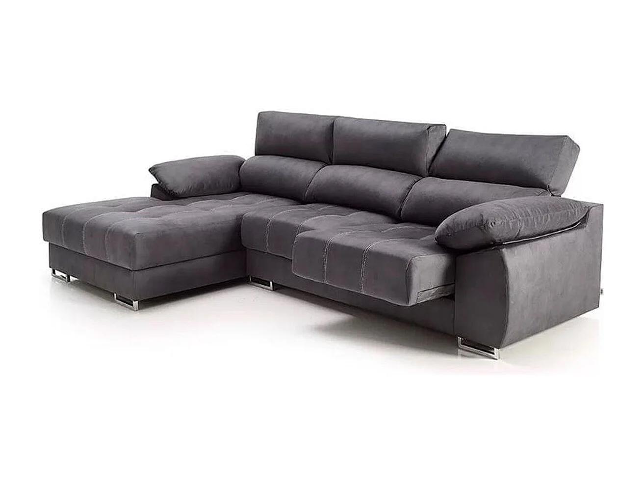 Sofá chaiselongue izquierda Paolo 3 plazas con USB tela Opera antracita 300 cm
