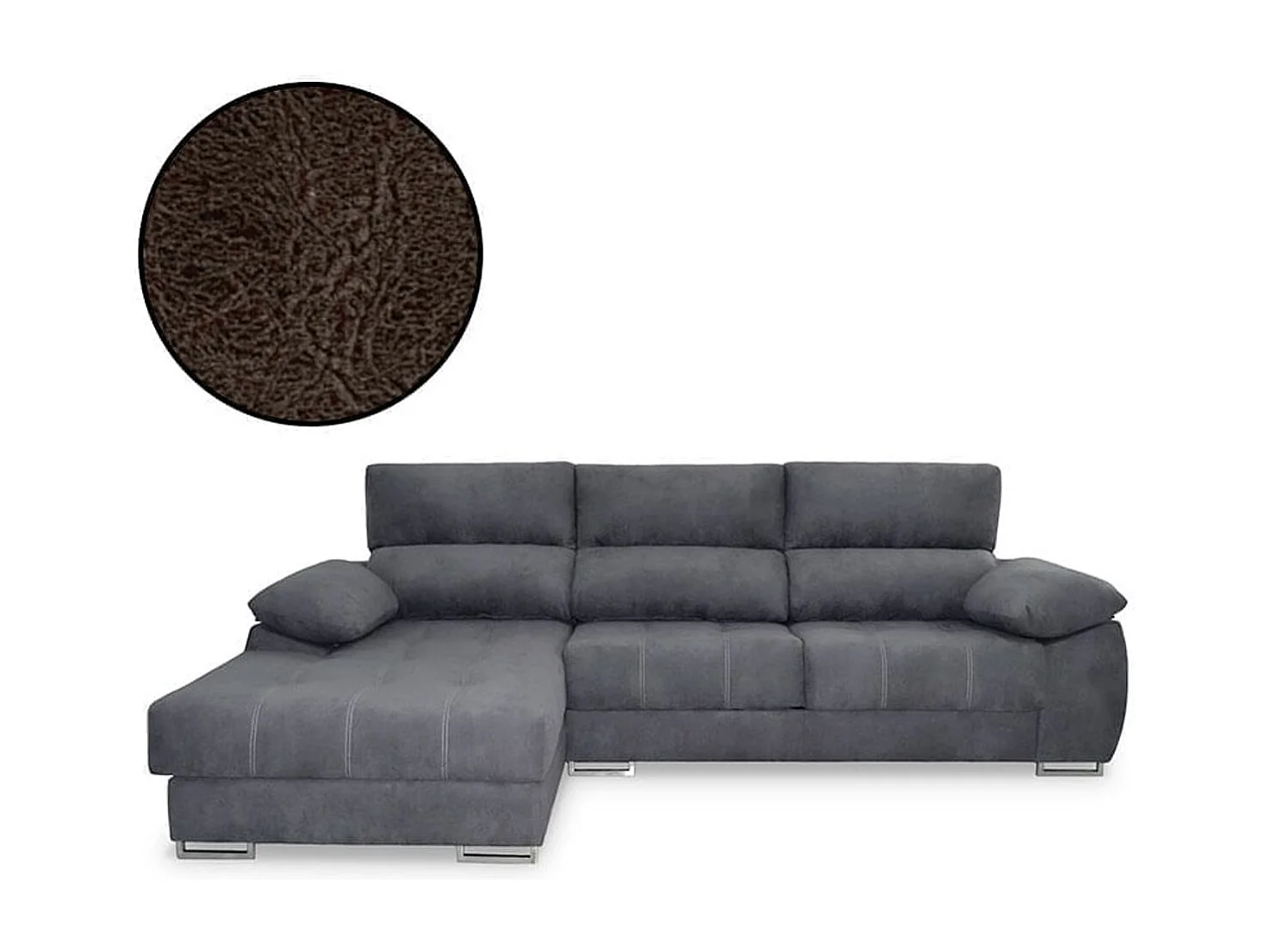 Sofá chaiselongue izquierda Paolo 3 plazas con USB tela Opera antracita 300 cm