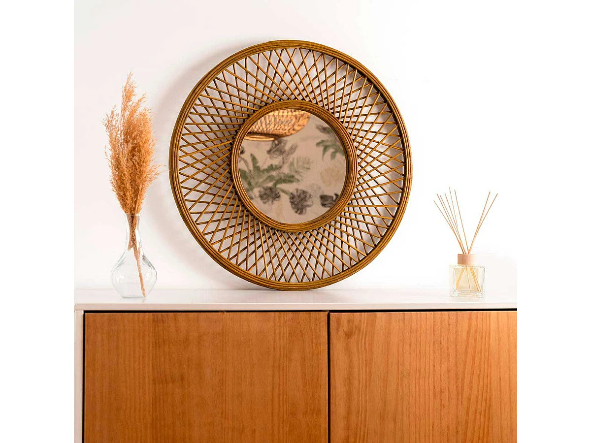 Espejo MOA Vinthera circular marrón Ø59 cm