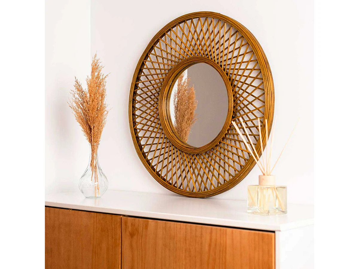 Espejo MOA Vinthera circular marrón Ø59 cm