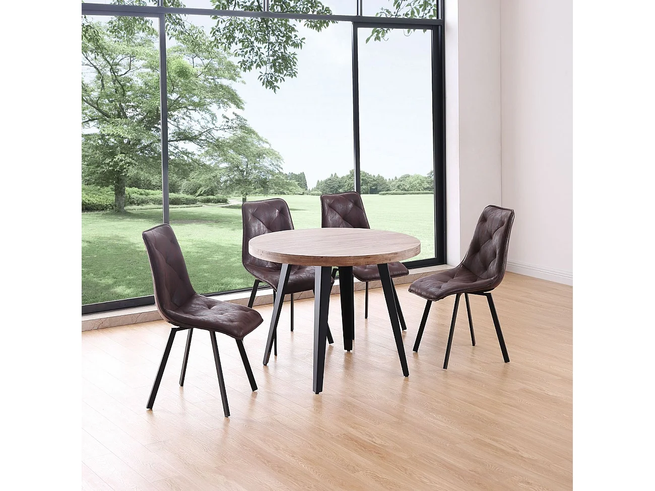 Mesa de comedor Berg diseño fijo roble honey/negro Ø100x76 cm Adec
