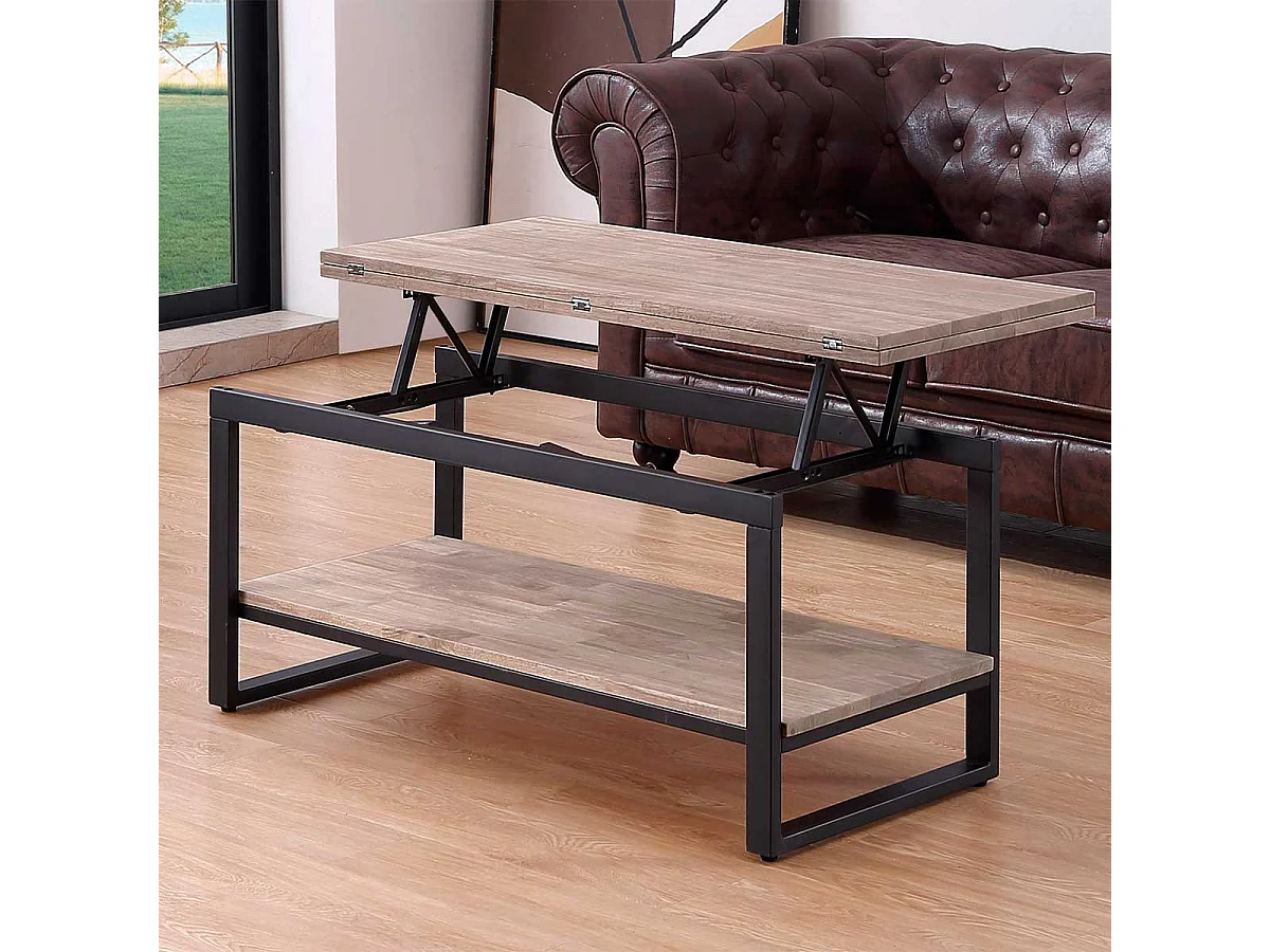 Mesa de centro Steve elevable y extensible + estante inferior roble Honey/negro Adec