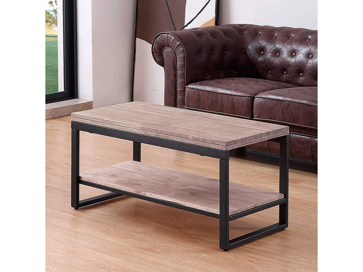 Mesa de centro Steve elevable y extensible + estante inferior roble Honey/negro Adec