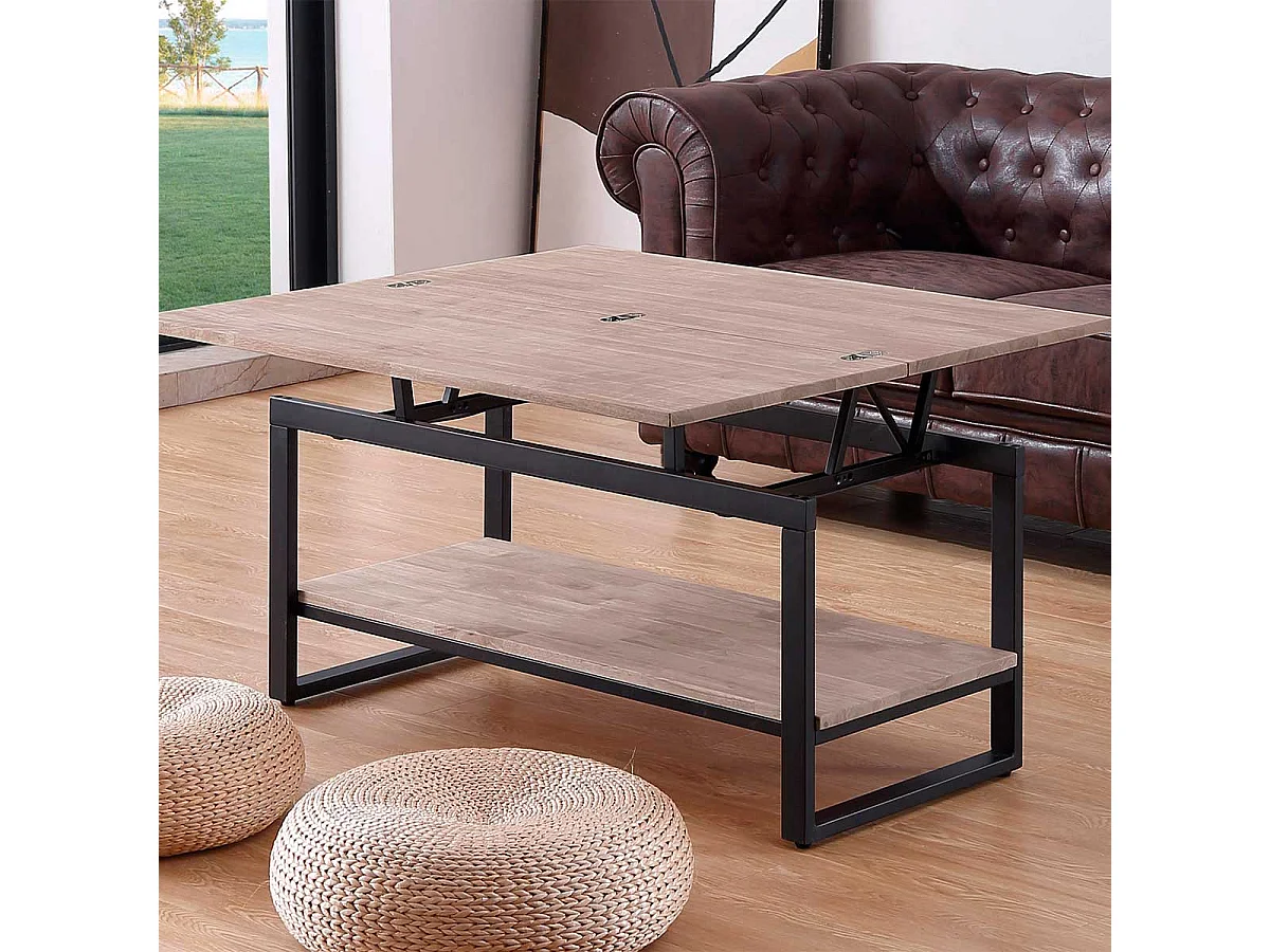 Mesa de centro Steve elevable y extensible + estante inferior roble Honey/negro Adec