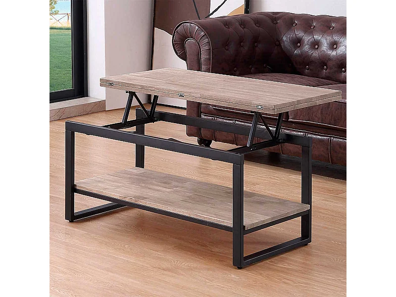 Mesa de centro Steve elevable y extensible + estante inferior roble Honey/negro Adec