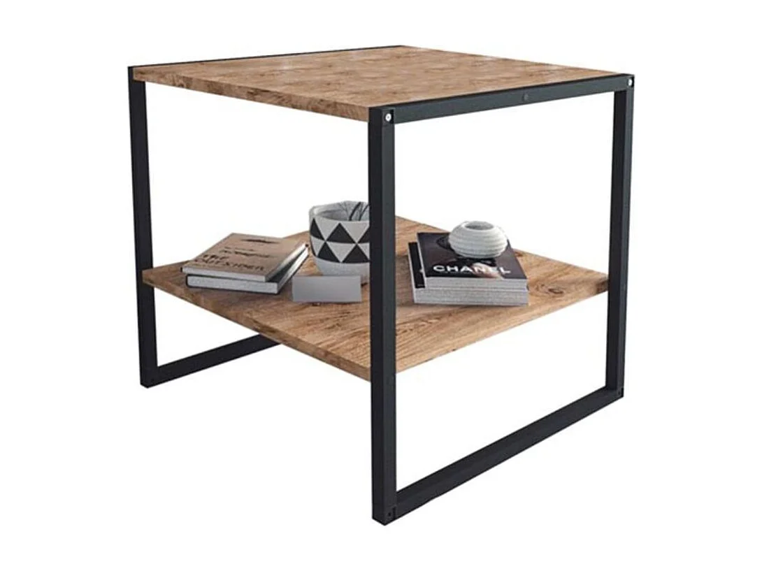 Mesa de centro Delia con estantes natural/negro 56x50x50 cm