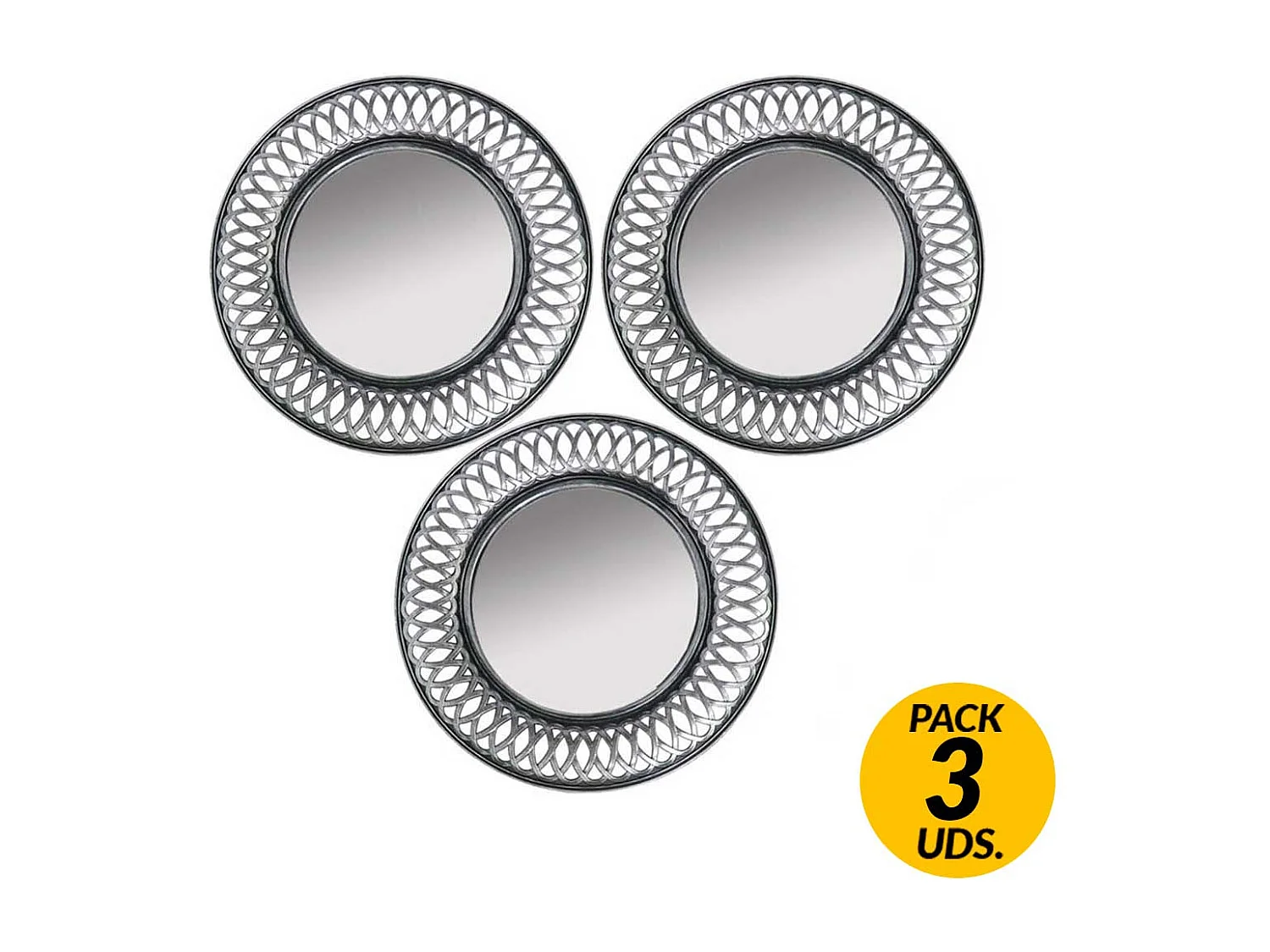 Pack de 3 espejos estilo clásico plata Ø24 cm