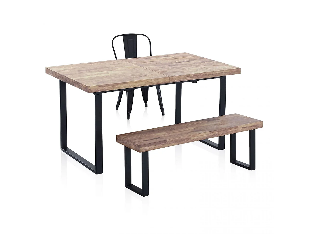 Banco de madera con patas metálicas en negro y roble honey 120x34 cm Loft Roble Honey - Negro