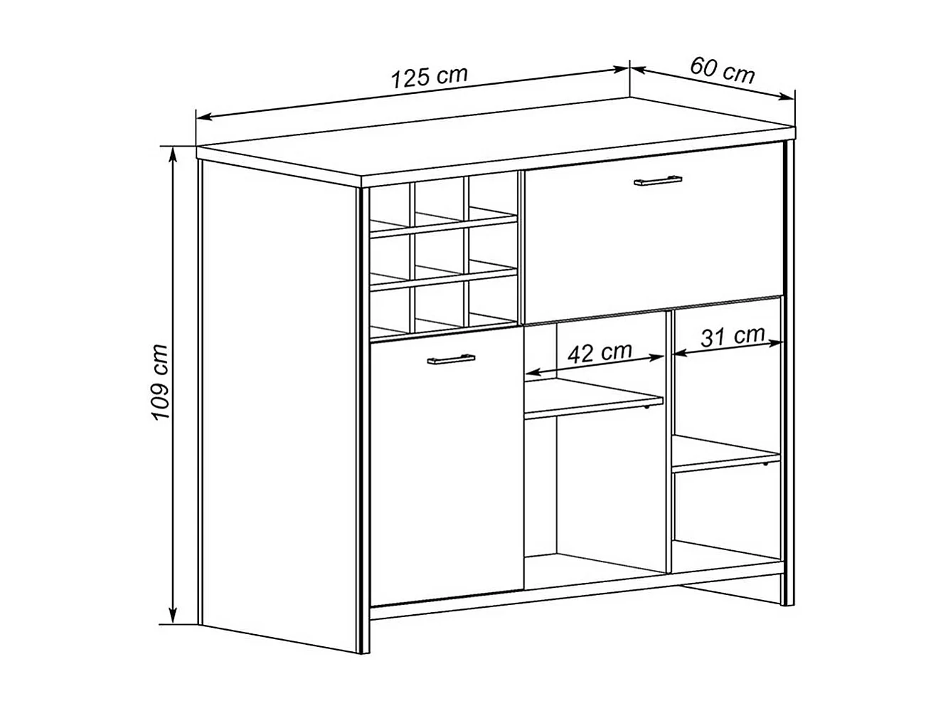 Aparador buffet Europa roble/grafito 109x125x60 cm