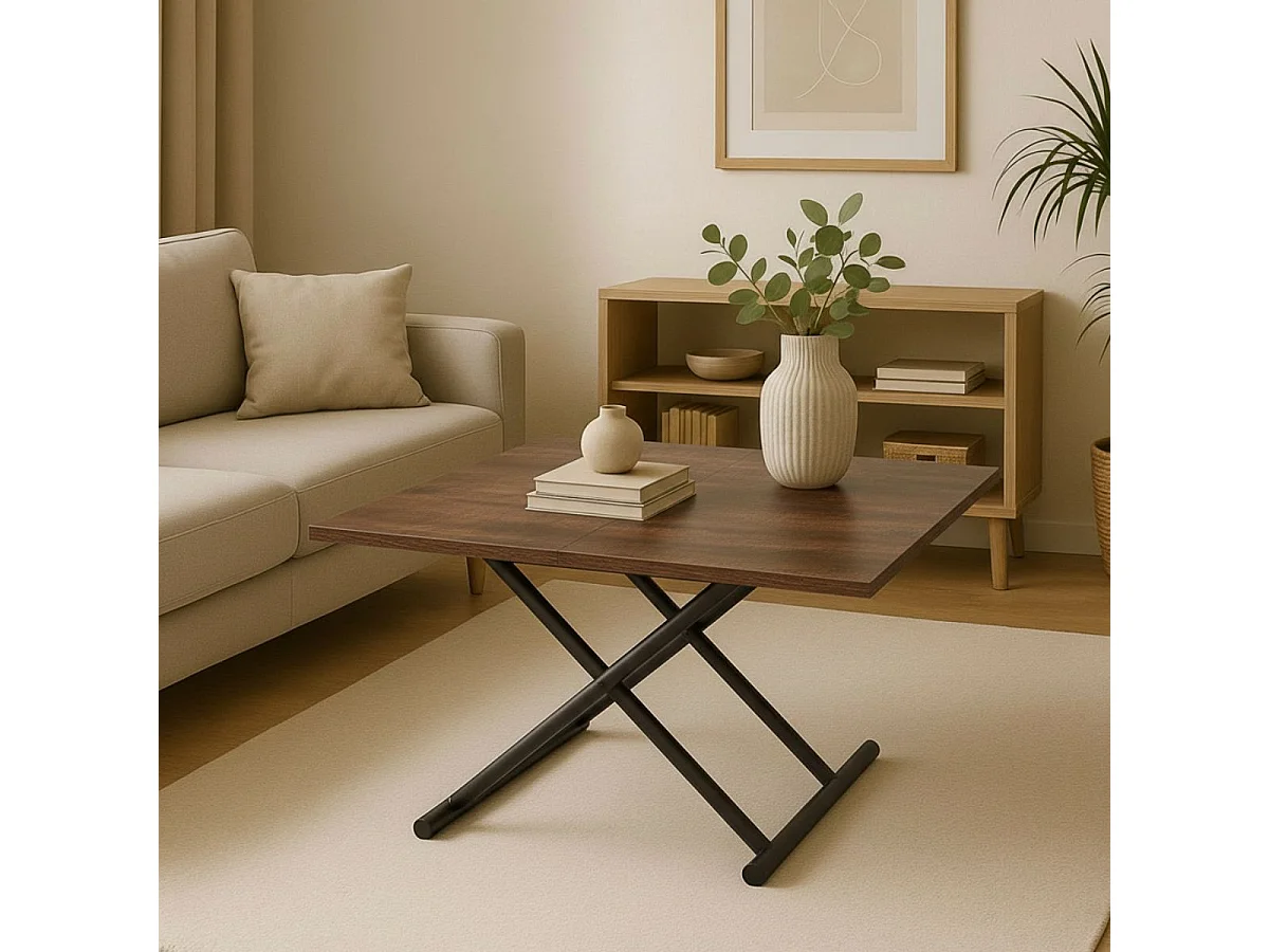 Mesa de centro Up & Down elevable y extensible 4 posiciones nogal/negro 49-76x100x50 cm Adec