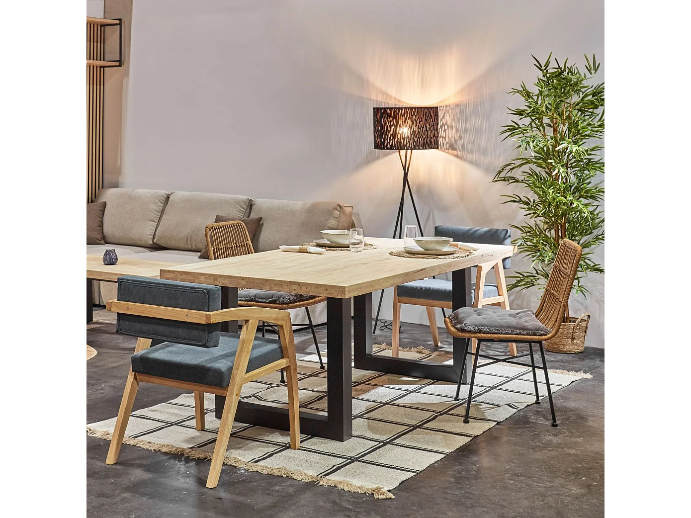 Mesa comedor Lis roble nordish/negro industrial 160x100x75 cm