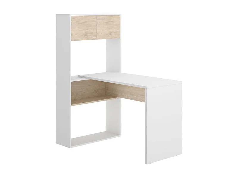 Escritorio Flexo con estante + armario blanco/natural 141x105x70 cm