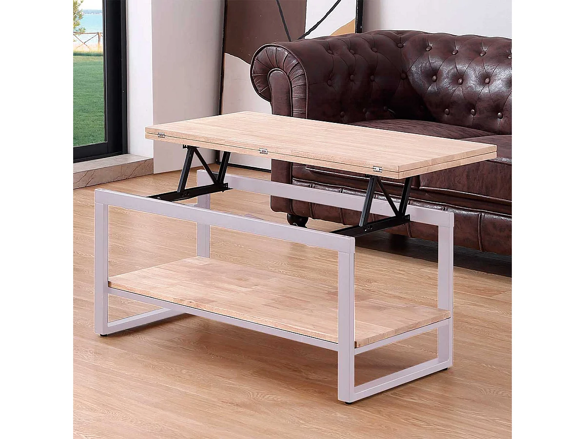 Mesa de centro Steve elevable y extensible + estante inferior roble Nordish/blanco Adec