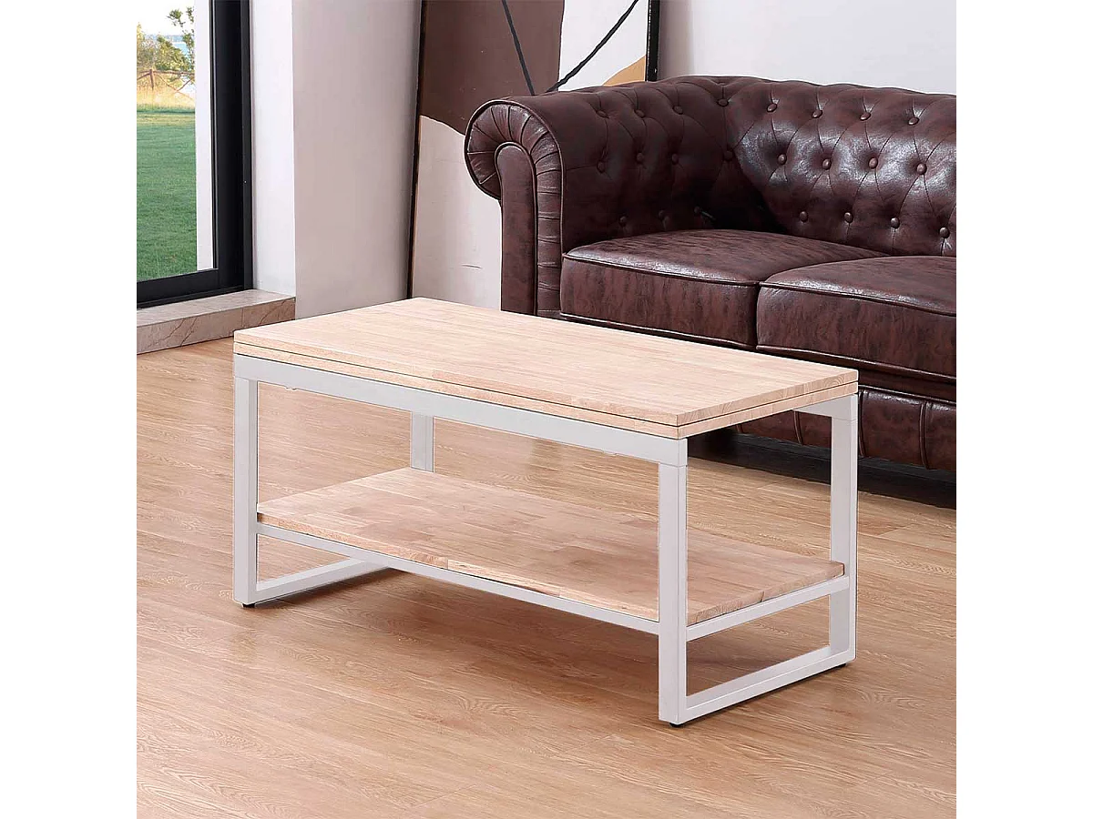 Mesa de centro Steve elevable y extensible + estante inferior roble Nordish/blanco Adec