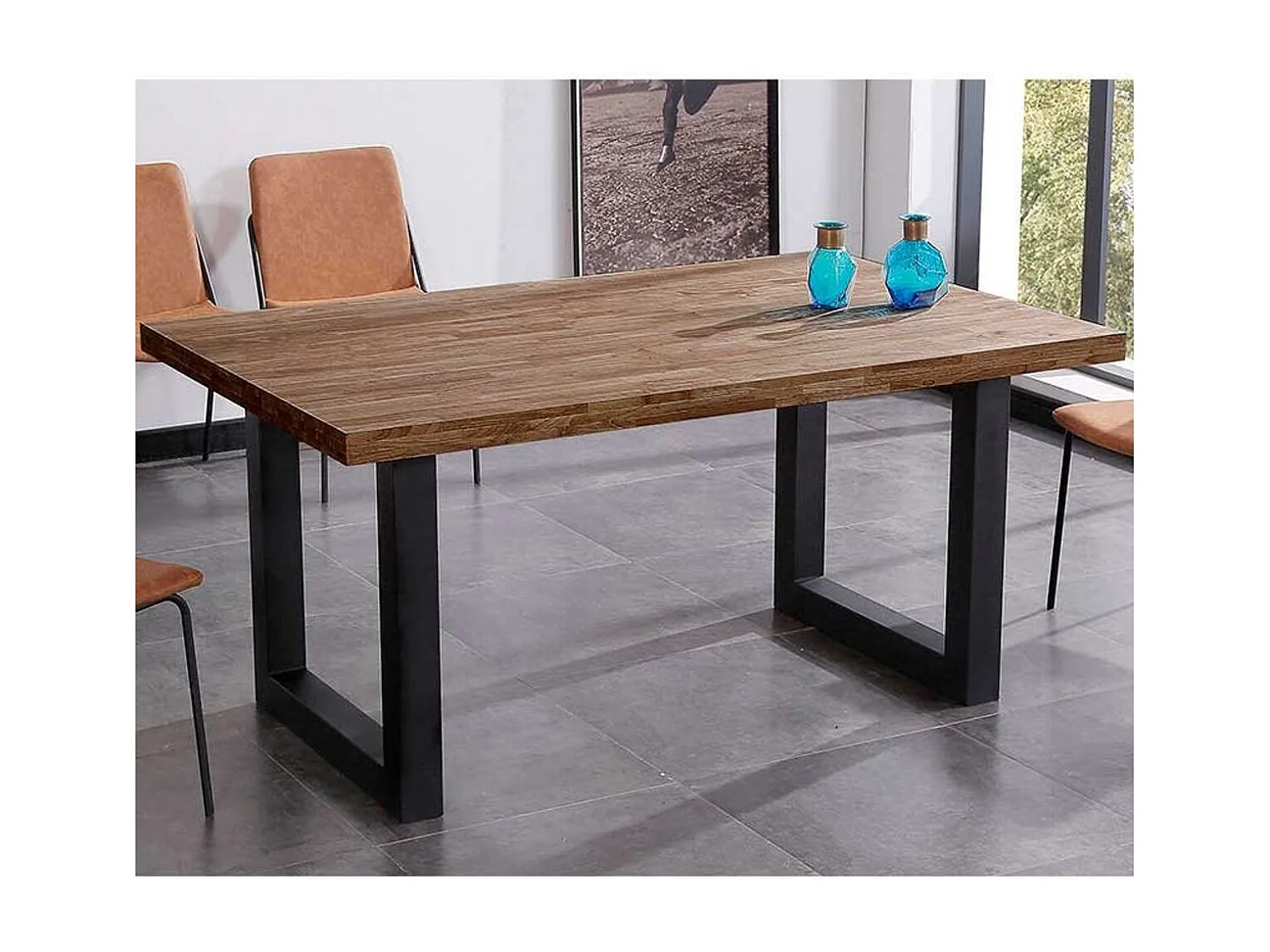 Mesa de comedor Loft fija roble oscuro 75x160x100 cm Adec