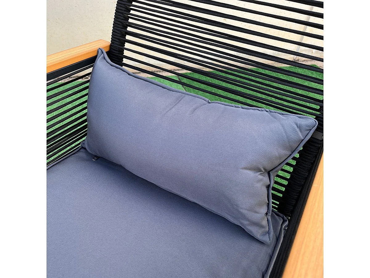 Conjunto de jardín Eleganza sofá doble + 2 sillas + mesa y cojines negro/roble