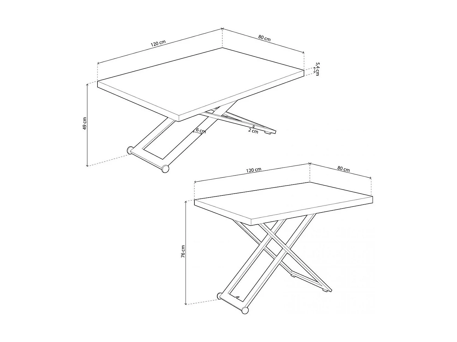 Mesa de centro Zoe elevable con tapa regular roble Nordish/negro 49-76x120x80 cm Adec