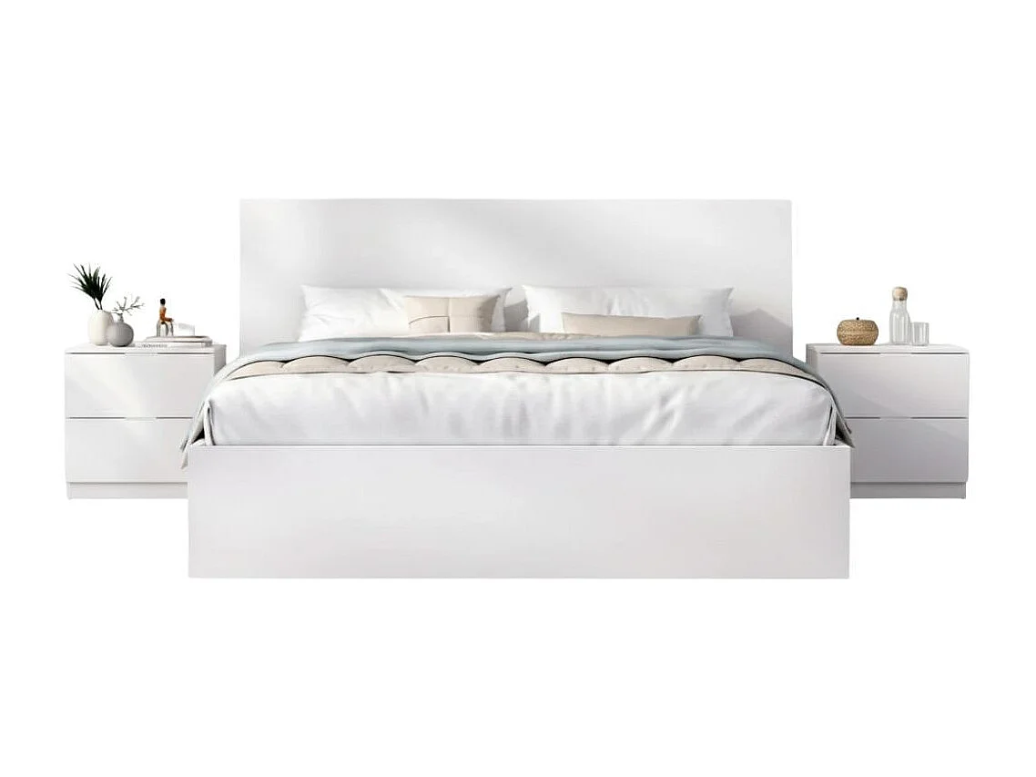 Conjunto de dormitorio Lago cama + 2 mesitas blanco 100x259x195 cm