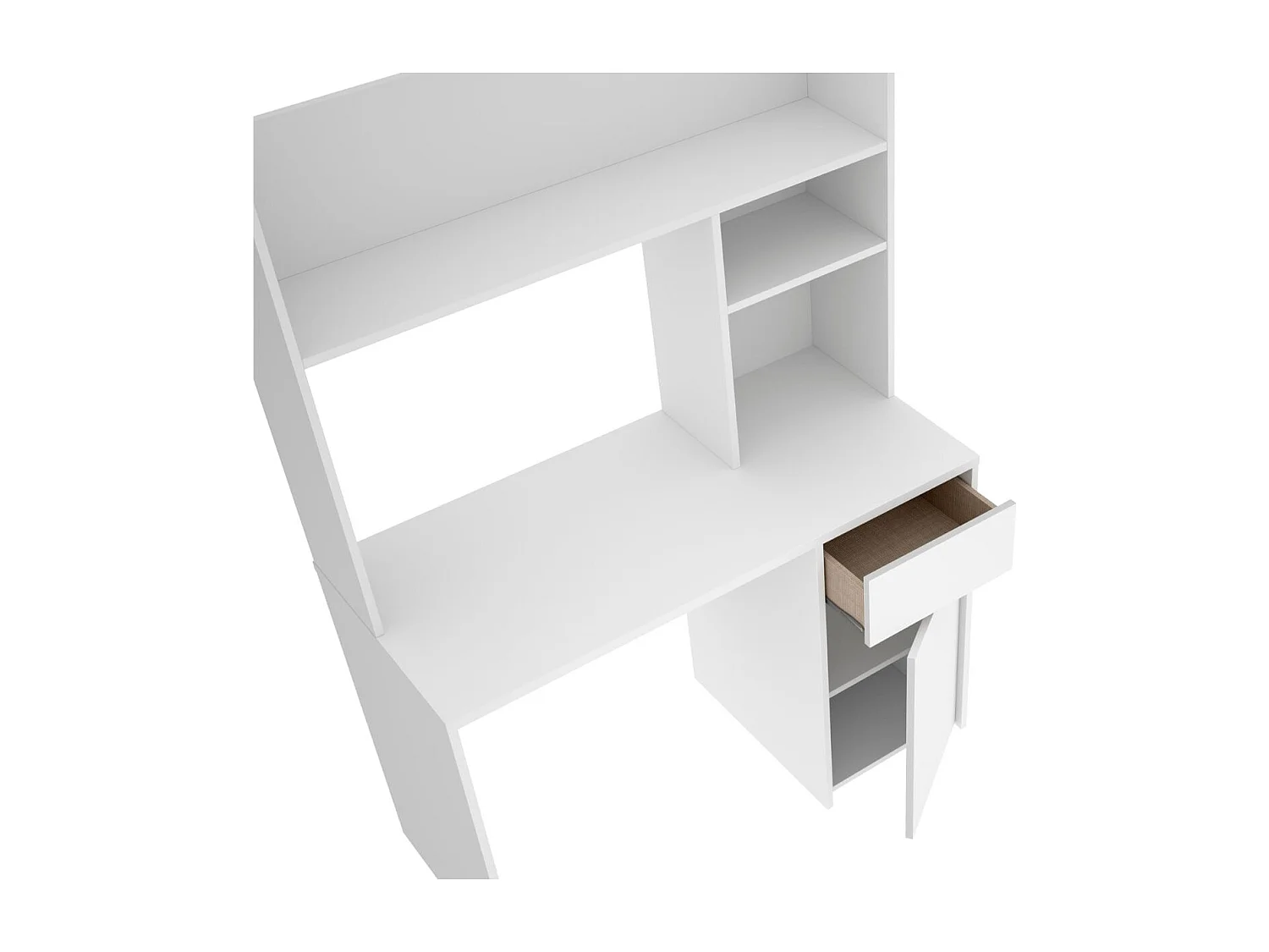 Mesa de escritorio Bali cajón + armario + 3 compartimentos blanco 154x110x50 cm