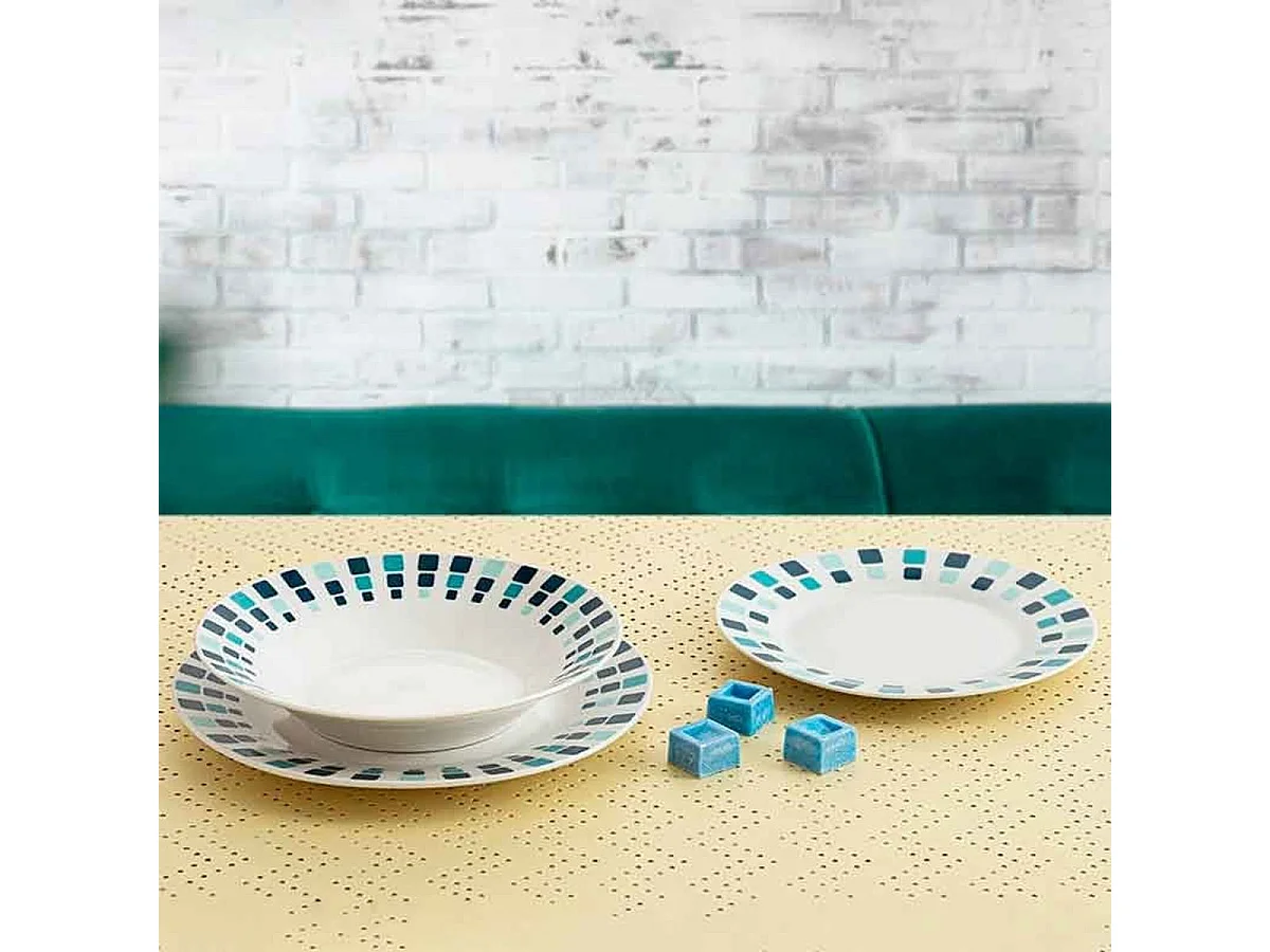 Vajilla Simetric Quid 18 piezas 6 servicios porcelana blanco/azul