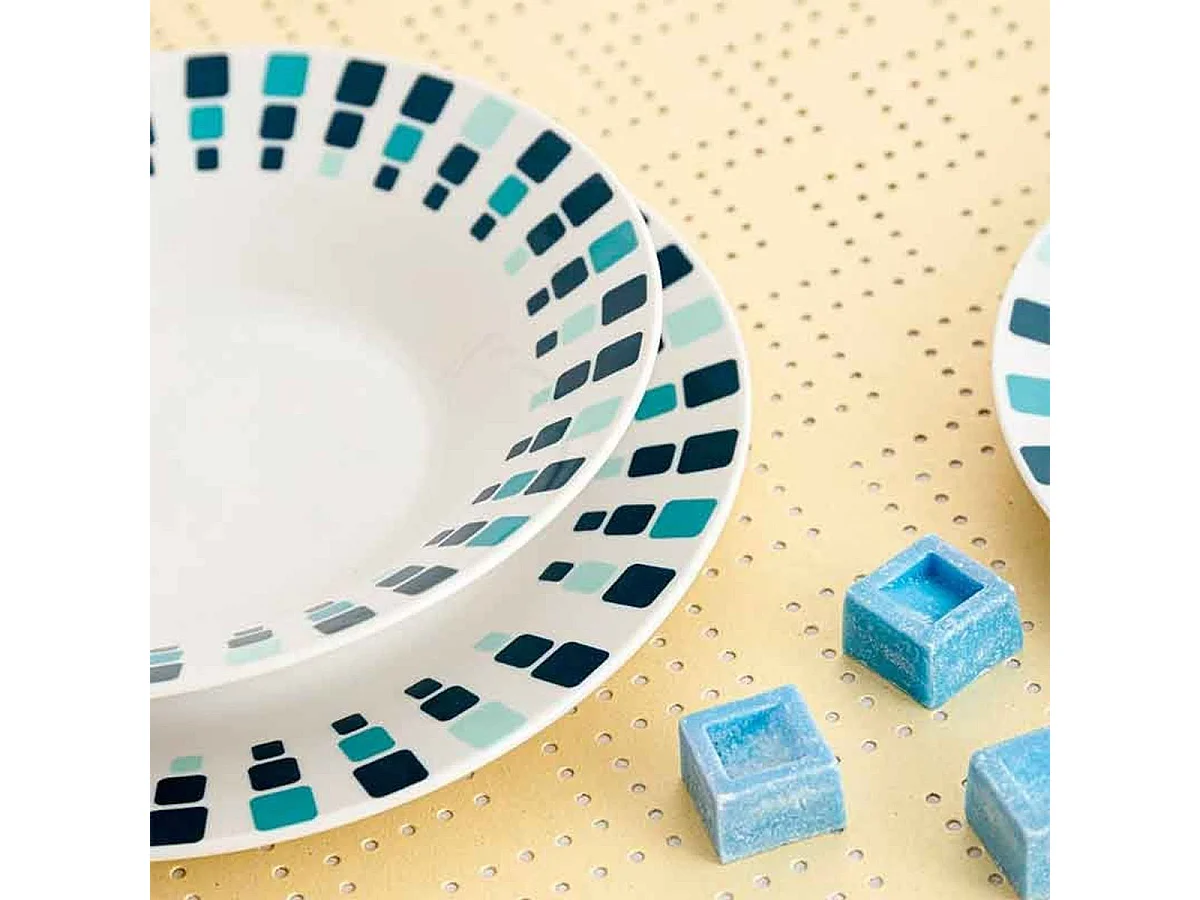 Vajilla Simetric Quid 18 piezas 6 servicios porcelana blanco/azul