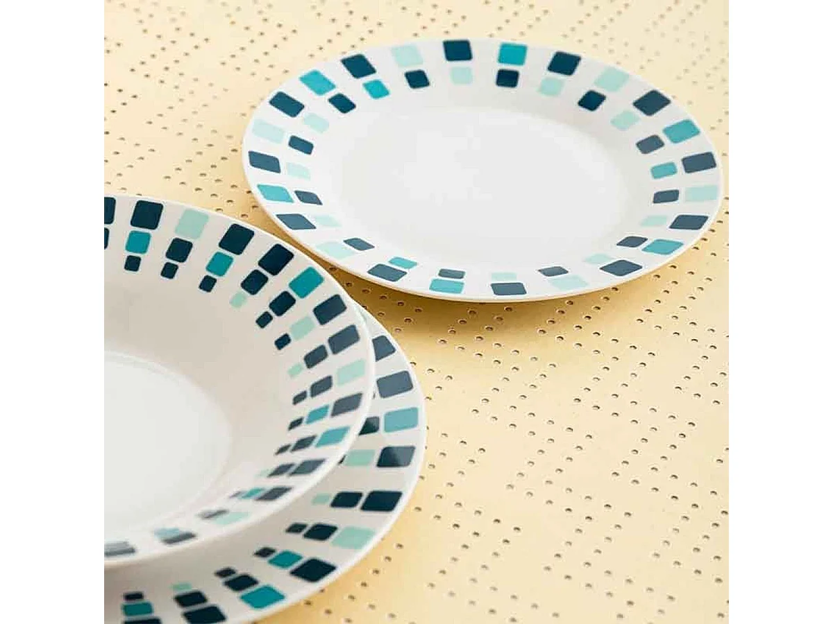 Vajilla Simetric Quid 18 piezas 6 servicios porcelana blanco/azul