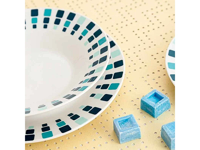 Vajilla Simetric Quid 18 piezas 6 servicios porcelana blanco/azul