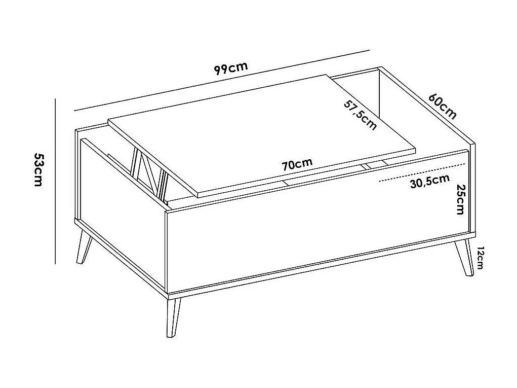 Mesa de centro Ness diseño elevable blanco 41x99x60 cm