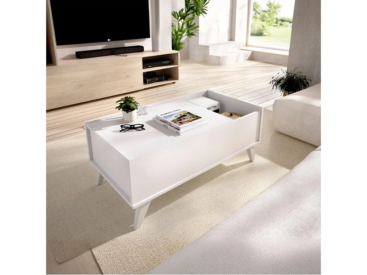 Mesa de centro Ness diseño elevable blanco 41x99x60 cm