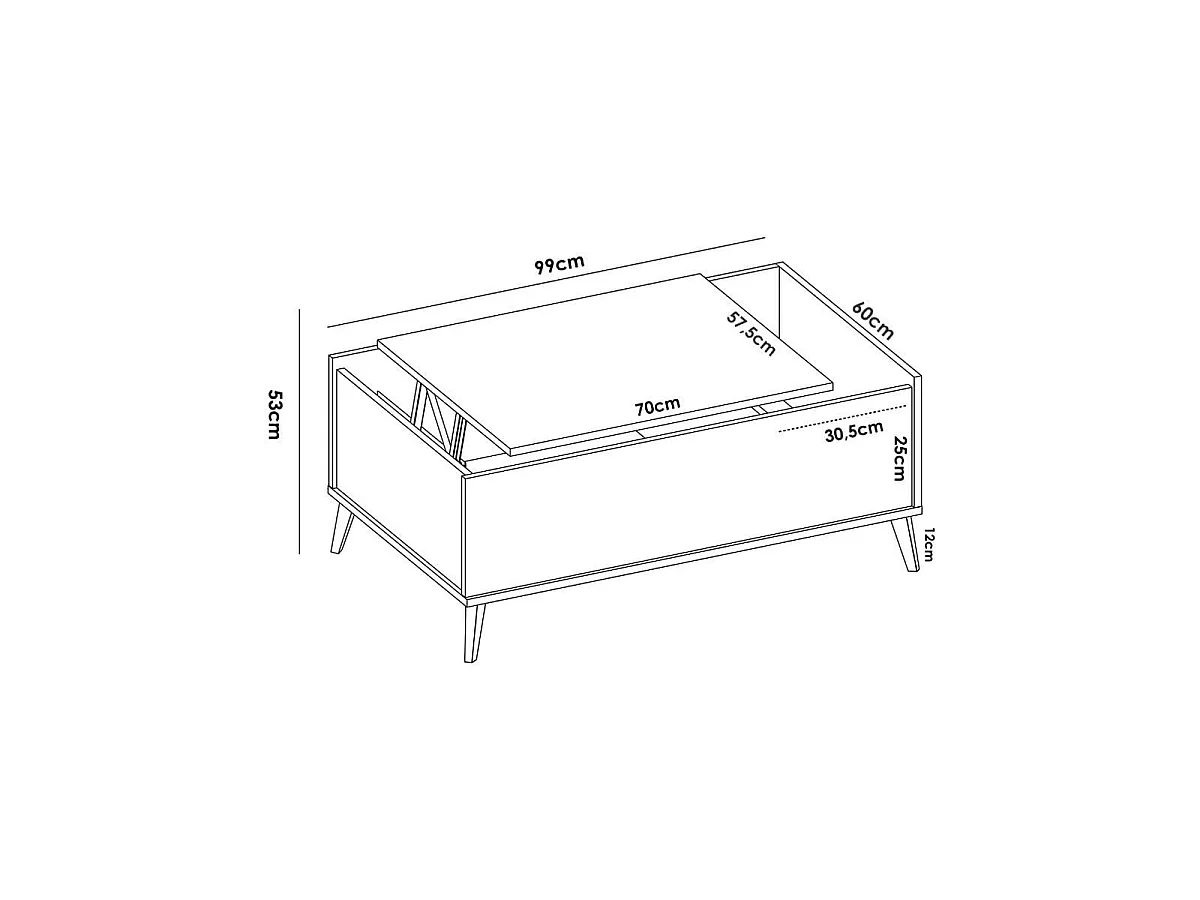 Mesa de centro Ness diseño elevable blanco 41x99x60 cm