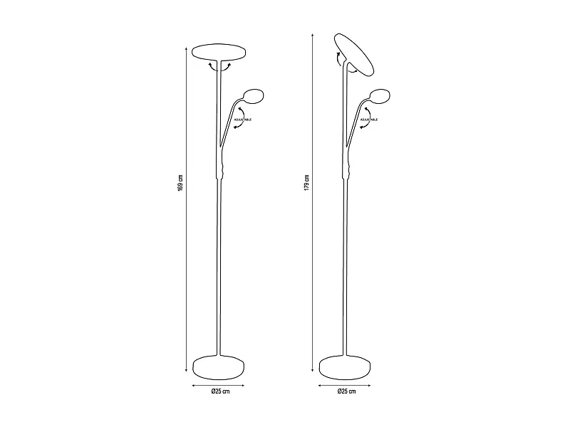 Lámpara de pie Bayani Lumit con lámpara de lectura negro Ø25x179 cm