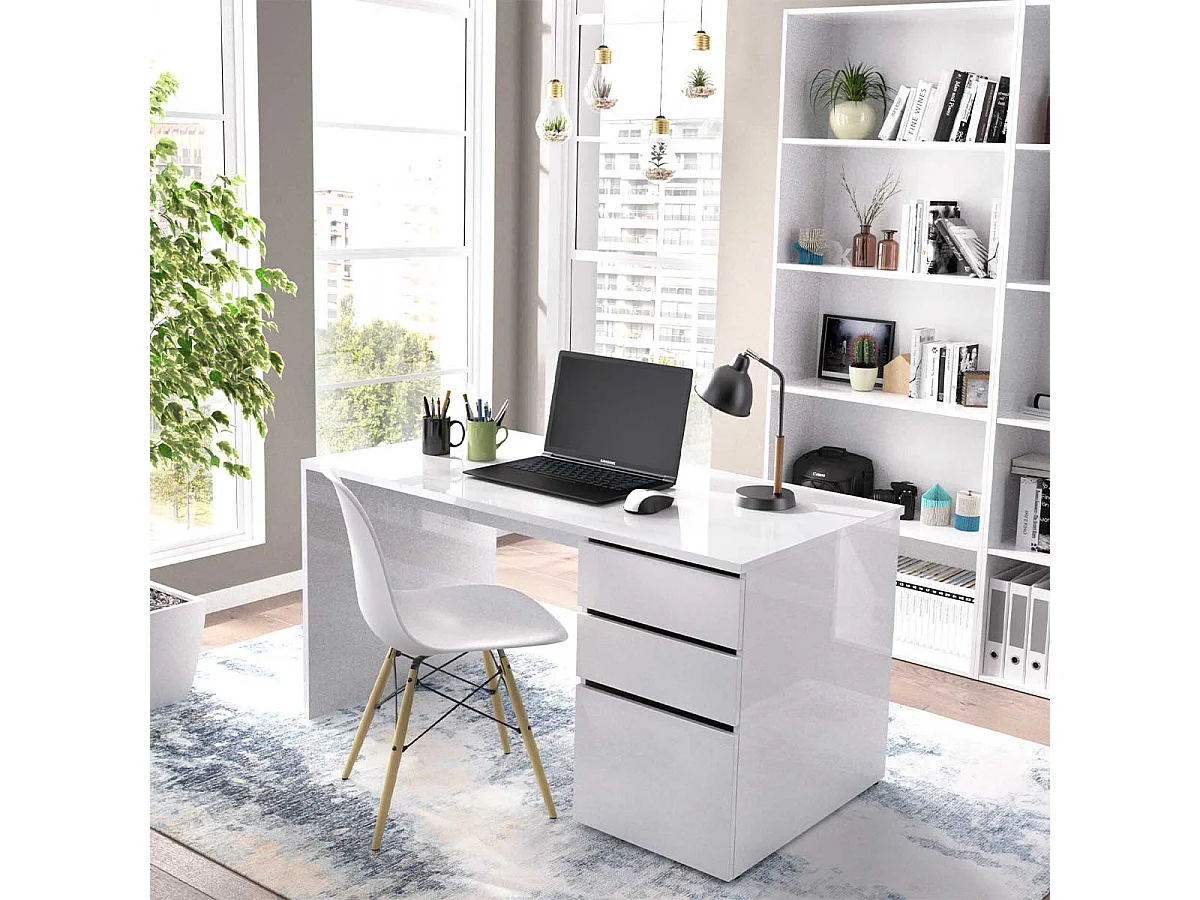 Escritorio Shiro 2 cajones con armario blanco 75x139x60 cm