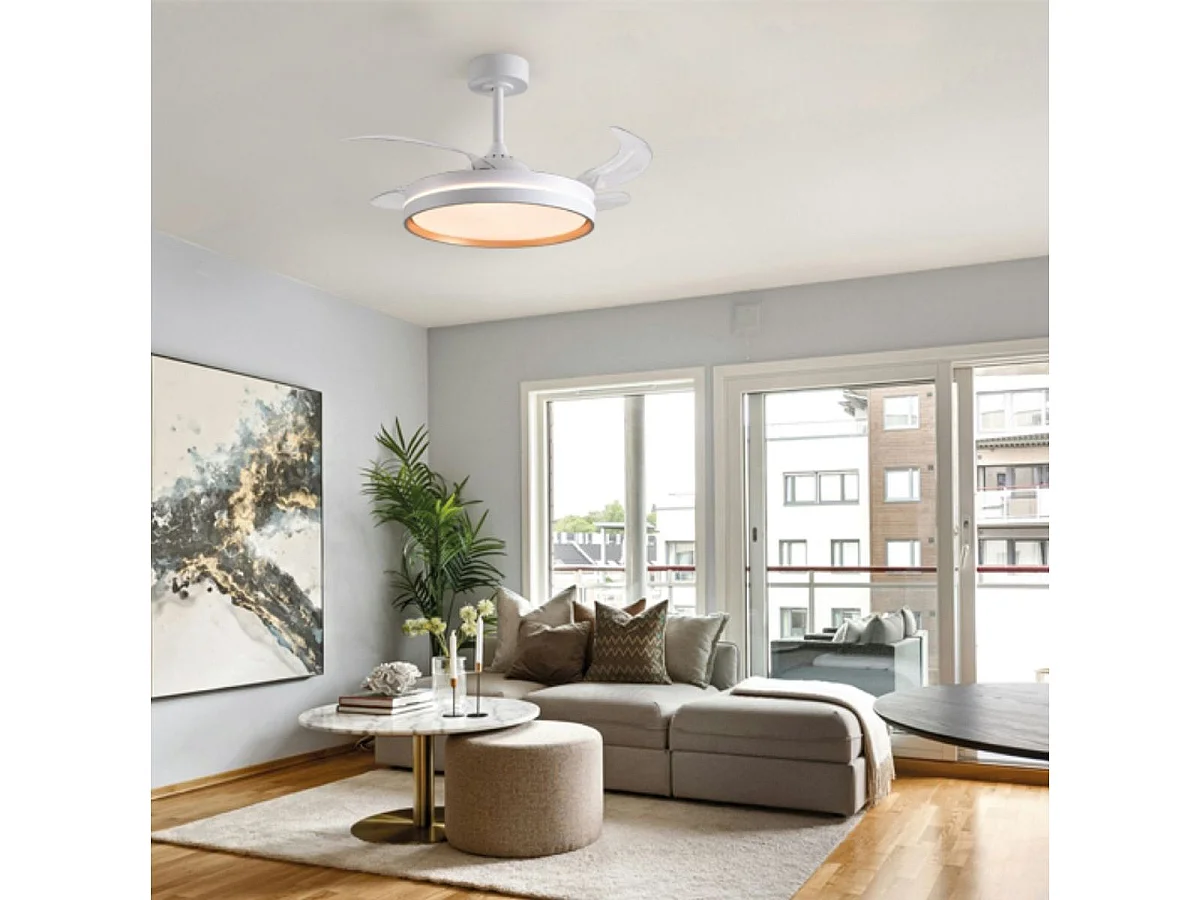 Ventilador de techo Akran Bel Air 72W 4 aspas retráctiles con luz LED oro Ø108 cm